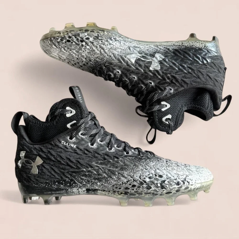 Under Armour Clone Football Cleats Men's Size 11 Black White Metallic